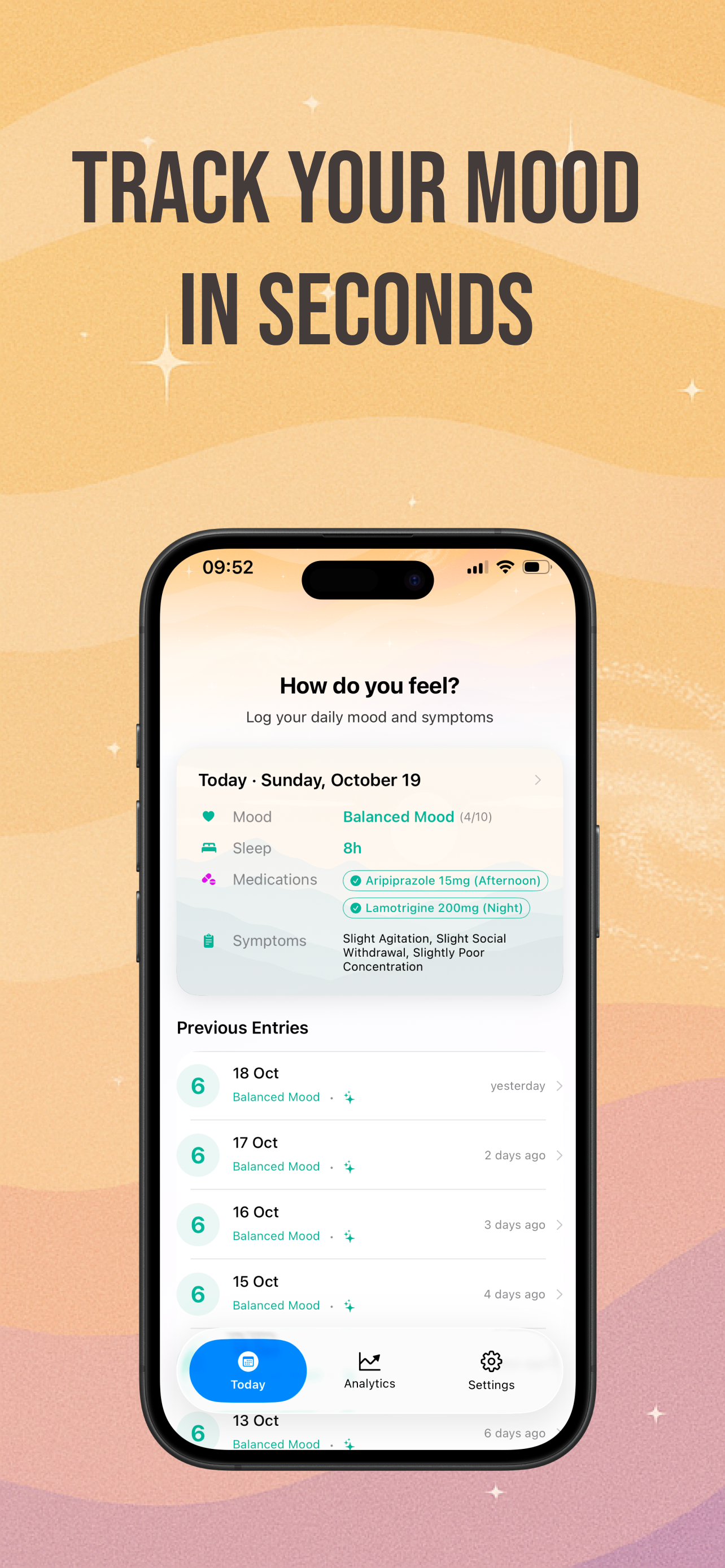 Bipolar app – Today screen